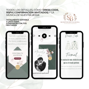 Plantilla Canva Invitacion Boda digital verde con RSVP y mapa